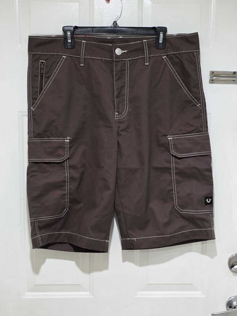 True Religion Men’s Brown Cargo Shorts with Contrast Stitching